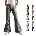 thumbnail image 1 of RUTAYY Girls Flared Pants Plaid Print High Waist Button Fly Side Pockets Casual Bottoms Grey, 1 of 5