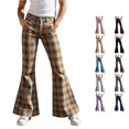 thumbnail image 1 of RUTAYY Girls Flared Pants Plaid Print High Waist Button Fly Side Pockets Casual Bottoms Khaki, 1 of 5