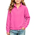 thumbnail image 1 of RUTAYY Girls Half Zip Sweatshirt Long Sleeve Stand Collar with Pockets Fall Winter Basic Casual Pullover Top, Hot Pink, 1 of 4