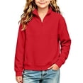 thumbnail image 1 of RUTAYY Girls Half Zip Sweatshirt Long Sleeve Stand Collar with Pockets Fall Winter Basic Casual Pullover Top, Red, 1 of 3