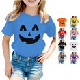 thumbnail image 1 of RUTAYY Girls Halloween Graphic T-Shirt Crew Neck Pumpkin Print Short Sleeve Casual Tee Blue, 1 of 5