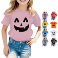thumbnail image 1 of RUTAYY Girls Halloween Graphic T-Shirt Crew Neck Pumpkin Print Short Sleeve Casual Tee Pink, 1 of 5