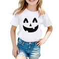 thumbnail image 1 of RUTAYY Girls Halloween Graphic T-Shirt Crew Neck Pumpkin Print Short Sleeve Casual Tee White, 1 of 4