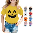 thumbnail image 1 of RUTAYY Girls Halloween Graphic T-Shirt Crew Neck Pumpkin Print Short Sleeve Casual Tee Yellow, 1 of 5