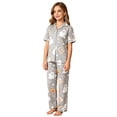 thumbnail image 1 of RUTAYY Girls Halloween Pajama Set Button Down Ghost Pumpkin Candy Graphic 2 Piece Sleepwear Holiday Indoor Activity Grey, 1 of 4