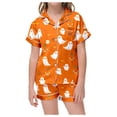 thumbnail image 1 of RUTAYY Girls Halloween Pajama Set Ghost Pumpkin Print 2 Piece Notch Neck Short Sleeve Button Down Top Shorts Kids Sleepwear Outfit Orange, 1 of 6