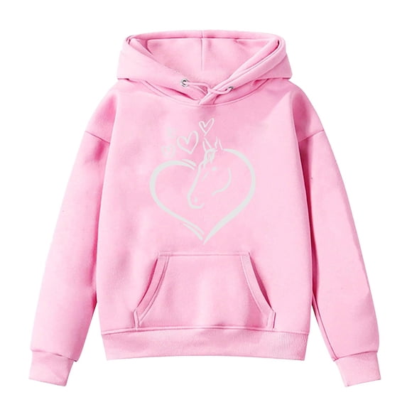 RUTAYY Girls Hoodies Horse Print Long Sleeve Daily Wear Playful Vacation Hooded Sweatshirt