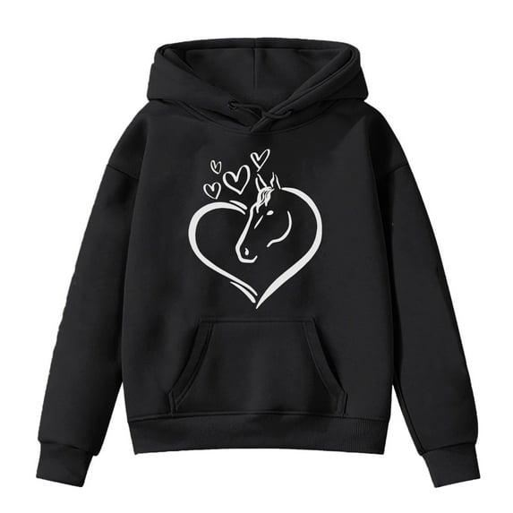 RUTAYY Girls Hoodies Horse Print Long Sleeve Daily Wear Playful Vacation Hooded Sweatshirt