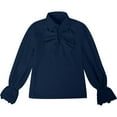thumbnail image 1 of RUTAYY Girls Long Sleeve Blouse Lapel Solid Color Ruffled Front Lace Hem Casual Shirt Top Blue, 1 of 2