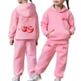 thumbnail image 1 of RUTAYY Girls Outfit Set Cherry Bow Print Hooded Sweatshirt and Jogger Pants Front Pocket Kids Fashion Comfy 2 Piece Tracksuit, Pink, 1 of 6