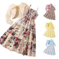 thumbnail image 1 of RUTAYY Girls Outfit Set Front Bow Long Sleeve Cover Up Floral Cami Ruffle Midi Dress Kids Summer Playwear White, 1 of 9