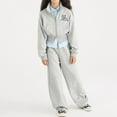 thumbnail image 1 of RUTAYY Girls Outfit Set Letter Print Stand Collar Zip Up Long Sleeve Jacket Pants Everyday Layering Apparel for Kids Grey, 1 of 4