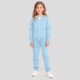 thumbnail image 1 of RUTAYY Girls Outfit Set Solid Color Zip Up Hooded Long Sleeve Top Drawstring Sweatpants Everyday Kid Attire Blue, 1 of 8
