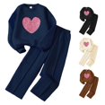 thumbnail image 1 of RUTAYY Girls Outfit Set Sparkly Heart Print Crew Neck Long Sleeve 2 Piece Sweatshirt Pants Casual Going Out Navy, 1 of 9