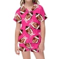 thumbnail image 1 of RUTAYY Girls Pajama Set Bow Accent Football Pattern 2 Piece Top and Shorts Short Sleeve Notch Neck Kids Daily Sleep Outfit Hot Pink, 1 of 4