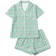 thumbnail image 1 of RUTAYY Girls Pajama Set Bow Gingham Graphic 2 Piece Sleepwear Button Down Lapel Collar Relax Outfit Green, 1 of 4