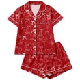 thumbnail image 1 of RUTAYY Girls Pajama Set Bow Graphic Button Down Lapel Collar Sleepwear 2 Piece Daily Night Relax Wear Red, 1 of 4