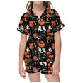 thumbnail image 1 of RUTAYY Girls Pajama Set Halloween Cartoon Graphic Short Sleeve Top Shorts Kids Sleepwear, Black, 1 of 5