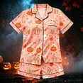 thumbnail image 1 of RUTAYY Girls Pajama Set Halloween Cute Pumpkin Popcorn Ghost Graphic Short Sleeve Top and Shorts Cozy Home Wear Pink, 1 of 3