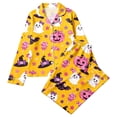 thumbnail image 1 of RUTAYY Girls Pajama Set Halloween Ghost Pumpkin Candy Star Print 2 Piece Long Sleeve Notch Neck Top Pants Kids Loungewear Casual Home Outfit Yellow, 1 of 2