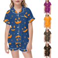thumbnail image 1 of RUTAYY Girls Pajama Set Lapel Short Sleeve Top and Shorts Pumpkin Face Pattern Graphic Comfortable Nightwear Casual Indoor Rest for Kids Navy, 1 of 4