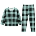 thumbnail image 1 of RUTAYY Girls Pajama Set Plaid Print Long Sleeve 2 Piece Set Crew Neck Resting Loungewear, Light Green, 1 of 2