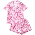 thumbnail image 1 of RUTAYY Girls Pajama Set Watercolor Bow Graphic Button Down Lapel Collar 2 Piece Sleepwear Home Sleep Outfit Pink, 1 of 4