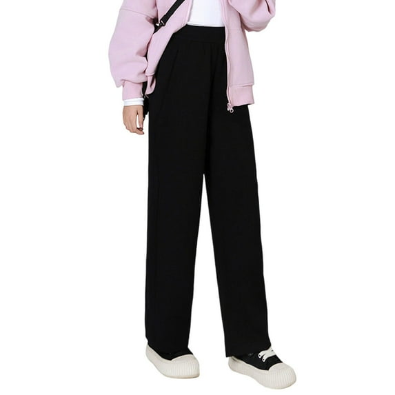 RUTAYY Girls Pants Solid Color Casual Straight Wide Leg Joggers Soft Comfortable Elastic Waist Athletic Daily Wear Playful Vacation Trousers