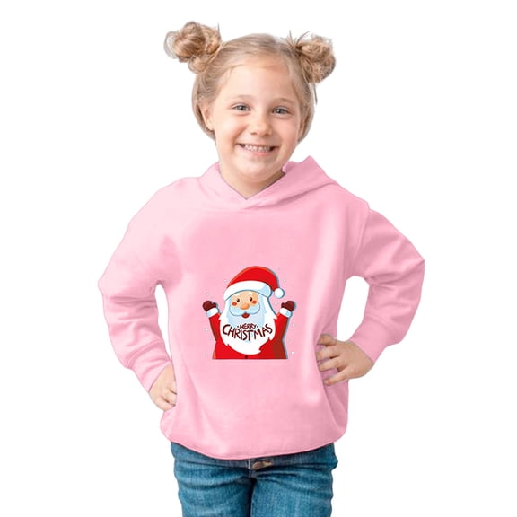 RUTAYY Girls Pullover Hoodie Cute Santa Letter Print Long Sleeve Fall Winter Xmas Party Casual Christmas Wear, Pink