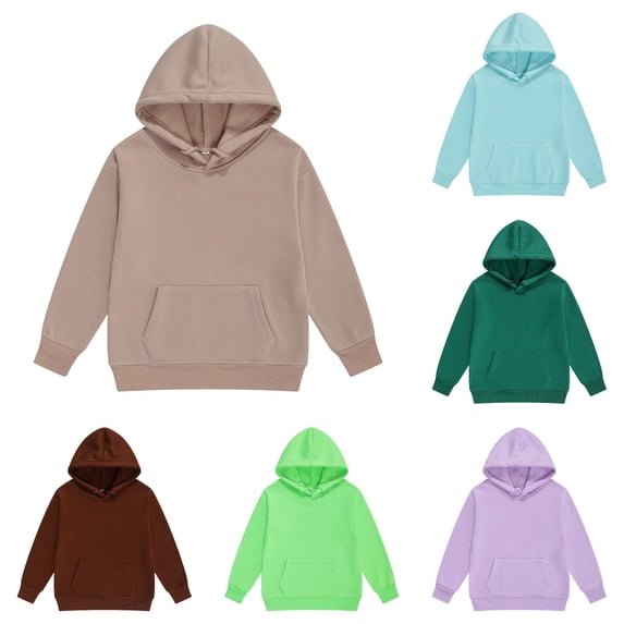 RUTAYY Girls Pullover Hoodie Solid Color Plain Blank Long Sleeve Casual Sweatshirt with Front Pocket for Kids Khaki