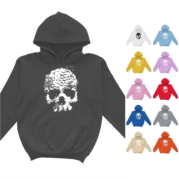RUTAYY Girls Pullover Hoodie Vintage Skull Art Graphic Long Sleeve Casual Fall Sweatshirt with Front Pocket for Kids Black