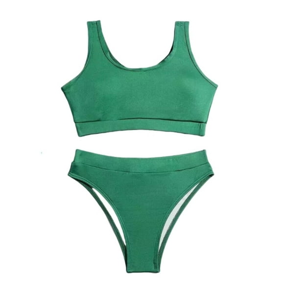 RUTAYY Girls Rash Guard Swimsuits 2 Piece Bathing Suit High Waist Bikini Sets With Cover Up Beach Bathing Suit, Green, 8-9 Years
