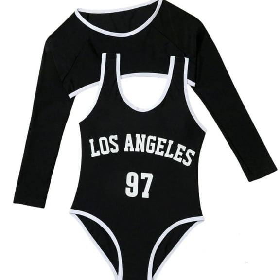 RUTAYY Girls Rash Guard Swimsuits 2 Piece Bathing Suit High Waist Bikini Sets With Cover Up Quick Drying Bathing Suit, Black, 10-11 Years