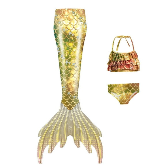 RUTAYY Girls Rash Guard Swimsuits 3 Piece Bathing Suits Bikini Fishtail Set Sun Protection Swimwear, H, 8-9 Years