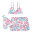 thumbnail image 1 of RUTAYY Girls Rash Guard Swimsuits 3 Pieces Bathing Suit Flower Print Bikini Tops Underpants Ruffles Skirt Summer Set Outfits Beach Bathing Suit, Pink, 10-11 Years, 1 of 2