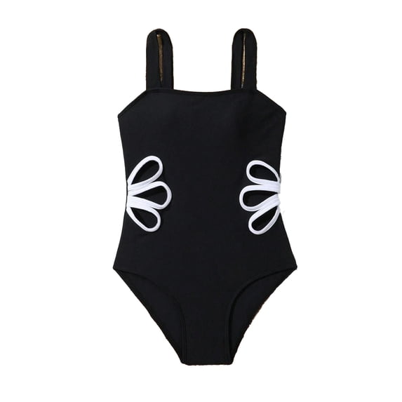 RUTAYY Girls Rash Guard Swimsuits Adjustable Straps Out Bathing Suit Quick Dry, Black, 9-10 Years
