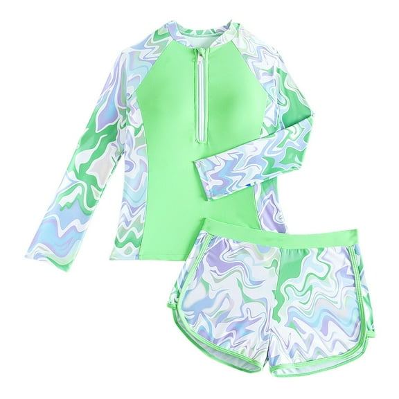 RUTAYY Girls Rash Guard Swimsuits New Hot Spring Separate Swimsuit Cute Yoga Swimsuit For The Beach Sun Protection Swimwear, Light Green, S