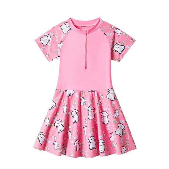 RUTAYY Girls Rash Guard Swimsuits Sleeveless Cartoon Printing Beach Bathing Suit Swimsuit Beach Bathing Suit, Pink, 5-6 Years