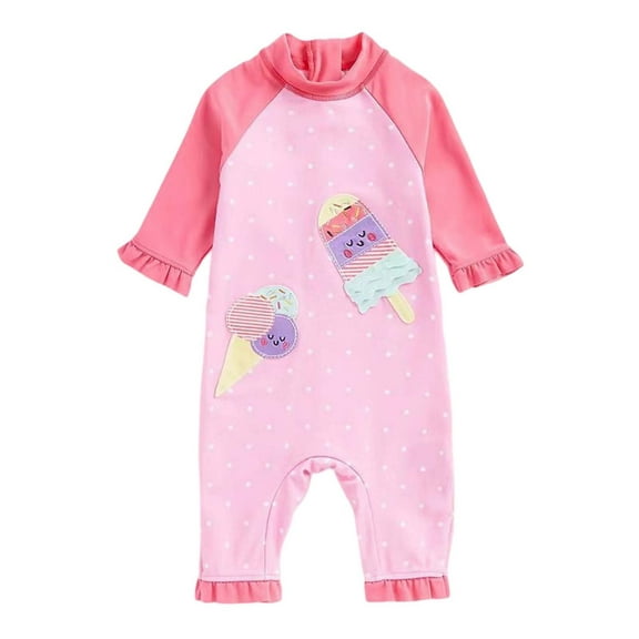 RUTAYY Girls Rash Guard Swimsuits Swimsuit for Beach Pool Comfortable Machine Washable Includes Swim Cap and Goggles Sun Protection Pink 12-18 Months