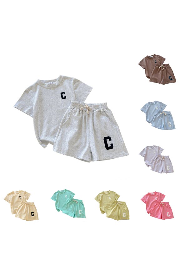 Girls Summer Outfits Letter Print Short Sleeve Crew Neck Tees and Shorts 2 Piece Casual Playwear Kids Clothing Sets