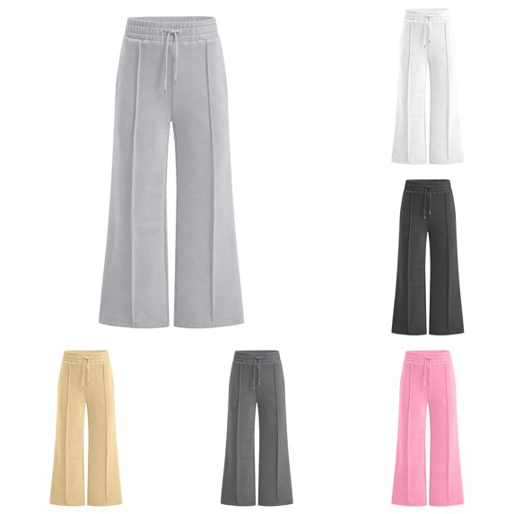 RUTAYY Girls Sweatpants Drawstring Elastic Waist Loose Fit Wide Leg Kid Trousers Everyday Casual Wear Light Gray