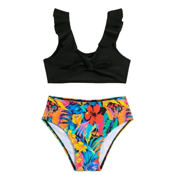 RUTAYY Girls Swimsuits Bikini Set Kids Cutout Bathing Suit Bikini Cute Top 2PCS Girls Swimwear Beach Vacation Bohemian Beachwear,9-10 Years