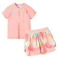 thumbnail image 1 of RUTAYY Girls Swimwear 2 Piece Swim Set Short Sleeve Swim Shirt Swim Trunks Rash Guard Bathing Suits Quick Dry, Pink, 15-16 Years, 1 of 9