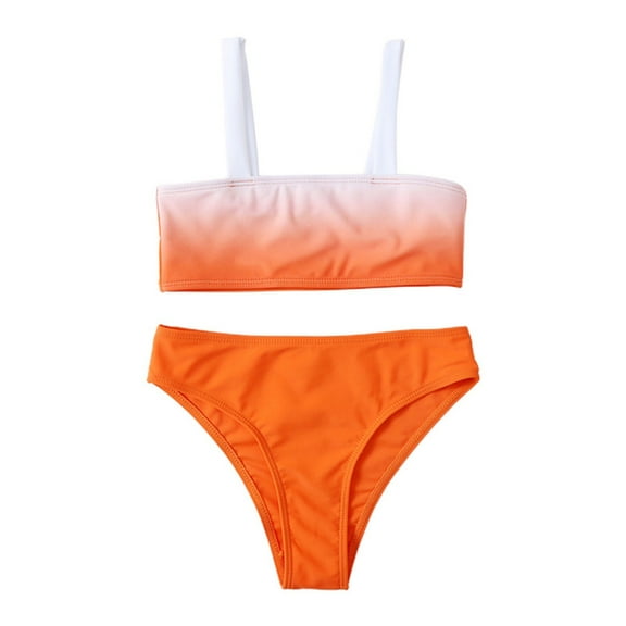 RUTAYY Girls Swimwear Girl'S 2 Piece Bathing Suit Solid Sport High Waist Bikini Set Swimsuit Sun Protection Swimwear, Orange, 11-12 Years