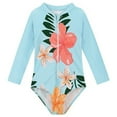 thumbnail image 1 of RUTAYY Girls Swimwear Long Sleeve Rash Guard Swimsuit With Zipper Sun Beach Pool Outfit For Toddler Kids Summer Vacation Brazilian Beachwear, 4-5 Years, 1 of 3
