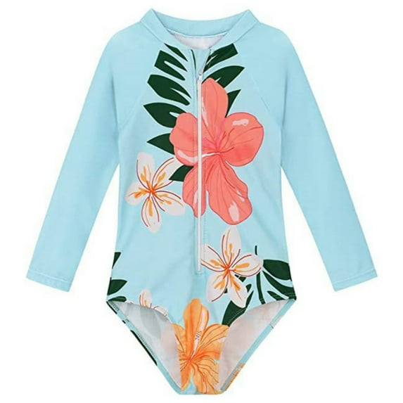 RUTAYY Girls Swimwear Long Sleeve Rash Guard Swimsuit With Zipper Sun Beach Pool Outfit For Toddler Kids Summer Vacation Brazilian Beachwear, 4-5 Years