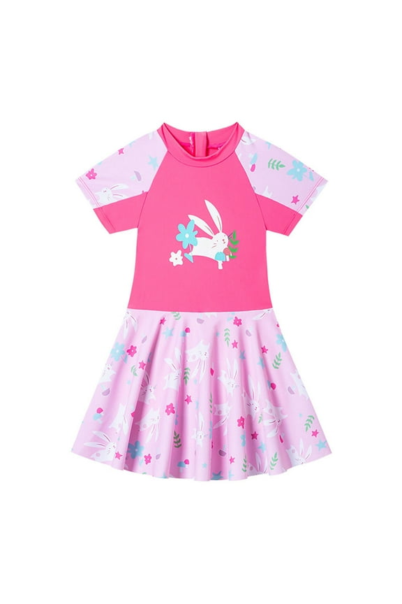 Girls Swimwear Sleeveless Cartoon Printing Beach Bathing Baby Suit Swimsuit Sun Protection Swimwear, Pink, 2-3 Years