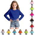 thumbnail image 1 of RUTAYY Girls T-Shirt Long Sleeve Solid Color Crew Neck Casual Layering Everyday Tees Dark Blue, 1 of 9