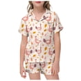 thumbnail image 1 of RUTAYY Girls Thanksgiving Pajama Set Turkey Pumpkin Design Short Sleeve Top Shorts Kids Festive Sleep Outfit, Pink, 1 of 4