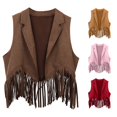 thumbnail image 1 of RUTAYY Girls Vest Turndown Collar Sleeveless Open Front Bottom Solid Color Kids Outerwear Brown, 1 of 8